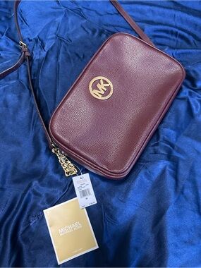 Brand New Michael Kors Leather Crossbody with Gold Logo